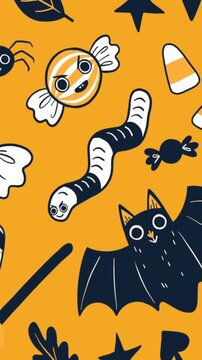 Animation of halloween icons on orange background