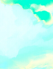 Fototapeta premium Light & airy Impressionistic Abstract Puffy White Cloud in Vibrant green & yellow Sky-Digital Painting, Art, or Illustration for Backdrop, Wallpaper, Background, Border, Frame