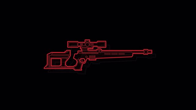 Glowing red neon sniper rifle outline on dark background.