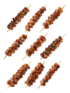 Grilled chicken yakitori skewer with teriyaki glaze or Isaw Filipino street food isolated on white transparent background