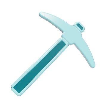 3D rendered light blue pickaxe icon with teal inlay for mining and exploration themes isolated on a transparent background
