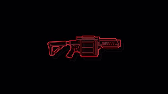 Neon Red Glowing Revolver Grenade Launcher Icon Animation.