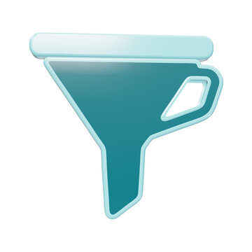 3D rendered teal funnel icon with glossy surface and rounded edges for data filtering and sorting user interface isolated on a transparent background