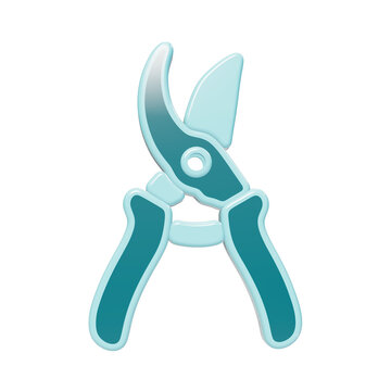 3D rendered teal garden pruning shears icon with rounded edges and smooth surface finish for landscaping and forestry tasks isolated on a transparent background