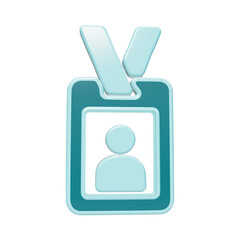 Obraz premium 3D rendered teal id badge icon with user profile symbol and lanyard strap isolated on a transparent background