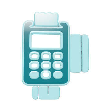 3D rendered teal payment terminal icon with a credit card inserted for financial transactions and retail point of sale... isolated on a transparent background