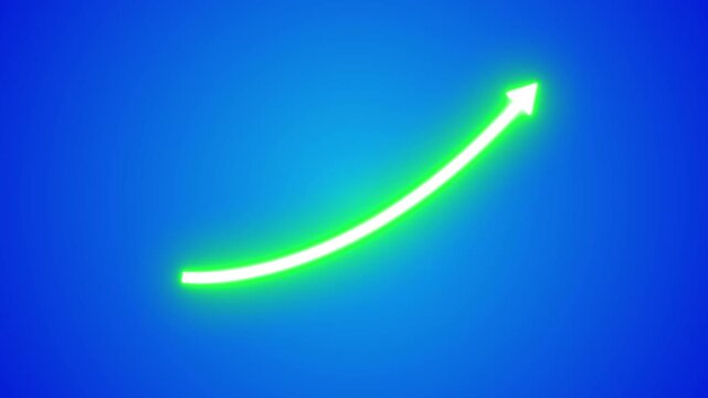 Neon Wachstum Grafik Blauer Pfeil nach oben auf dunklem Hintergrund