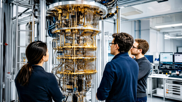 Scientists Examining Quantum Computer in Advanced Research Laboratory for Future Computing and Technology Development