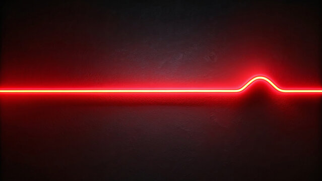 Glowing red neon flatline pulse wave on black wall