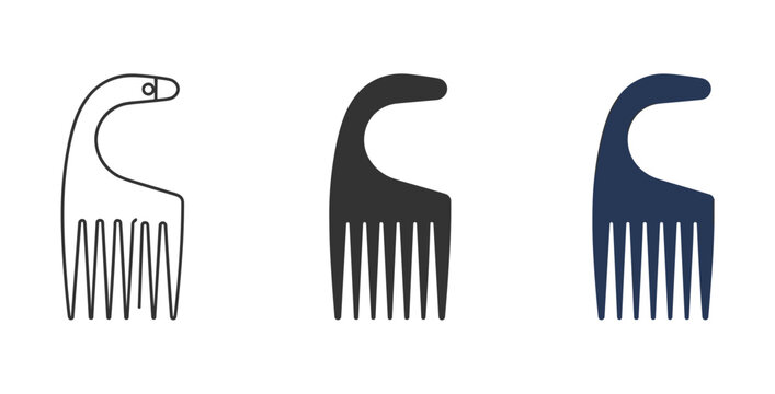 Hair Pick Trio: A set of three distinct hair picks, presented in outline, black, and navy variations, showcasing their unique design and functionality for styling.
