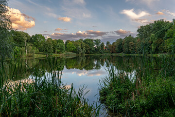 Quiet nature spot in the city - Staw Blotny pond in Poland at sunset © marcinsl1987