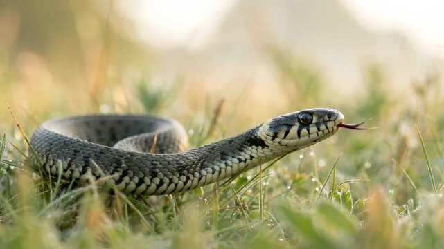 grass snake close up in new forest england morning light video