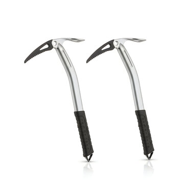 Ice axe climbing tool with black and silver grip