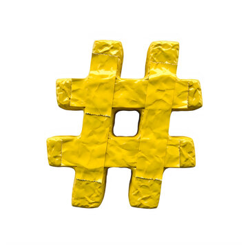 Isolated golden 3d hashtag icon on white background