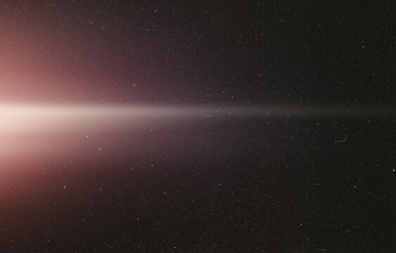 Vintage Film Grain Texture with Pink Red Light Leak, Dust Speckles and Horizontal Flare for Photo Overlay