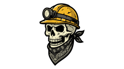 Fototapeta premium Graphic Illustration of a Miner Skull Character Wearing a Hard Hat and Bandana
