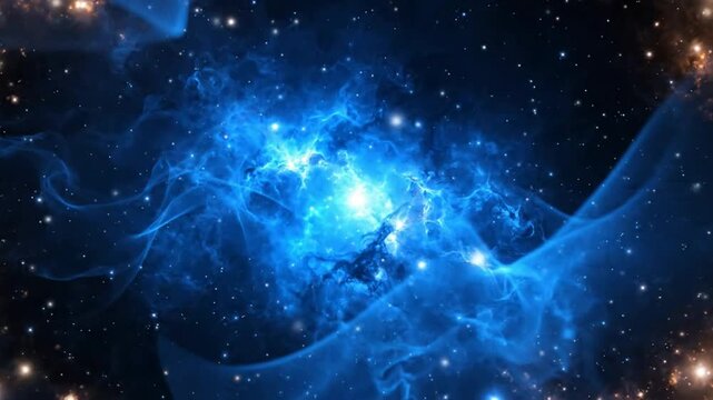 Abstract blue nebula space background, with glowing energy, particles and flowing, light waves galaxy cosmos