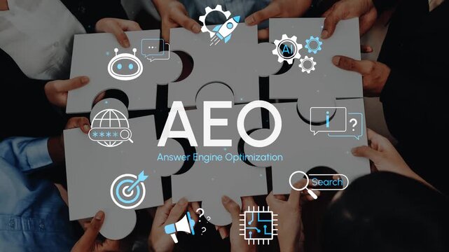 Collaborative Effort in Answer Engine Optimization with Puzzle Pieces and Innovative Icons Representing Digital Strategy and Search Engine Techniques. Entropy.