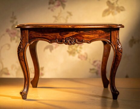 Elegant wooden side table isolated , antique style nightstand with cabriole legs for bedroom or living room furniture
