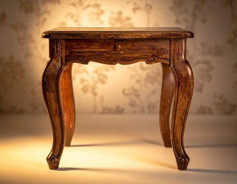 Elegant wooden side table isolated , antique style nightstand with cabriole legs for bedroom or living room furniture
