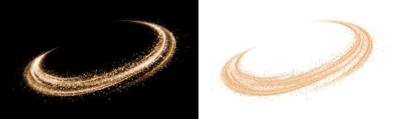 Gold glittering magic swirl trail isolated on transparent background © Shopna