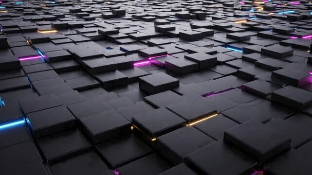 Abstract 3D motion background, with glowing neon, cubes, digital technology, concept and futuristic, data visualization loop