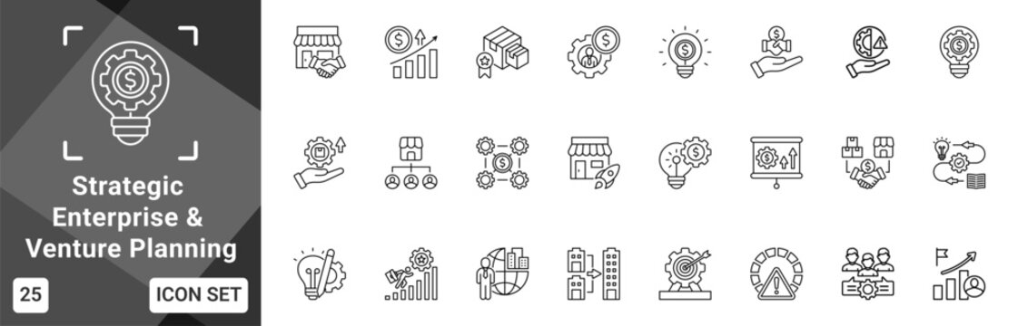 Strategic Enterprise And Venture Planning  Icon set collection. Vector icon pack featuring thematic icons for your presentations or business.