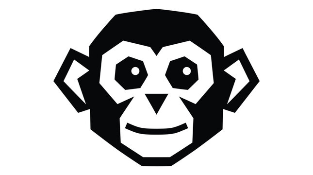Geometric monkey head illustration features a stark black and white color scheme primate mammal simian