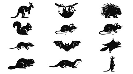 Fototapeta premium Collection of black animal silhouettes against a white background