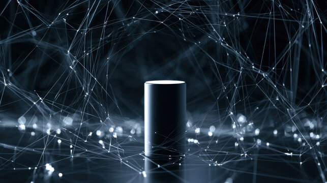 A light source is placed at the center of a dark environment. Lines and points of light radiate outward, creating a visual effect. The scene appears modern and technological