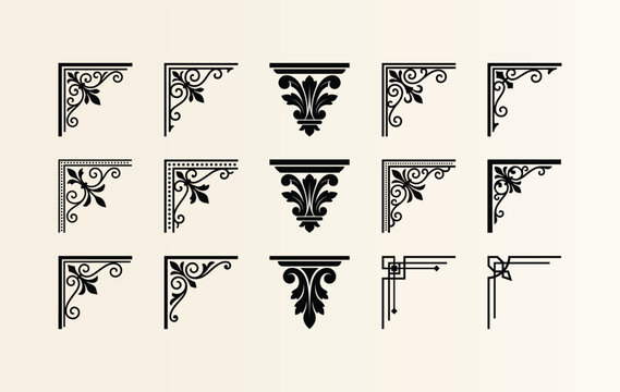 Black floral corner ornaments and architectural brackets for page borders.