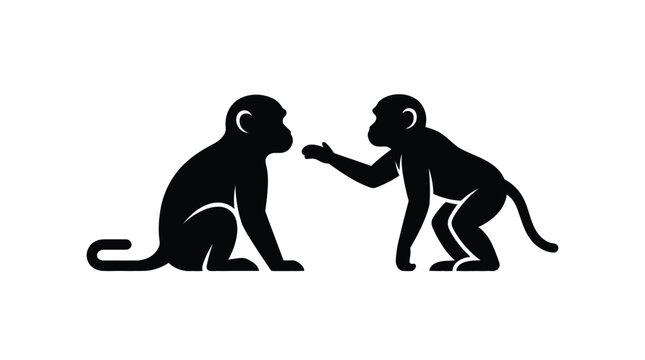 Two monkey silhouettes interact against a plain white background