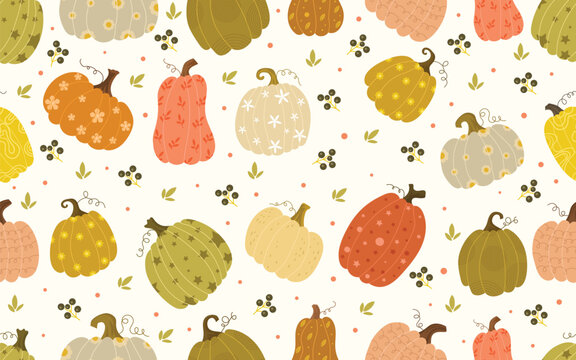 Patterned autumn pumpkin seamless pattern