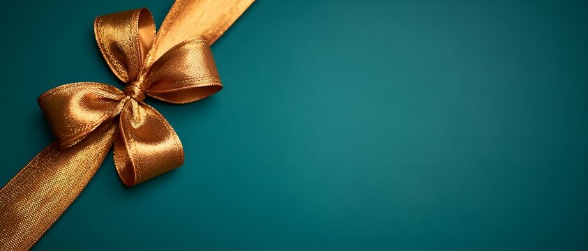 Teal background adorned with shimmering golden bow