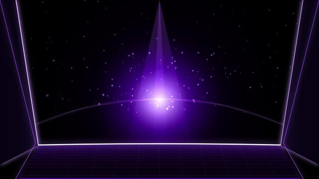 Abstract Purple Glowing Light Beam with Floating Particles in Futuristic 3D Space Background