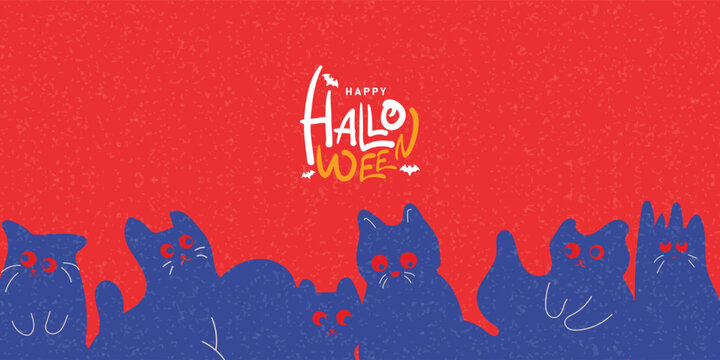 Red halloween background cute cats
