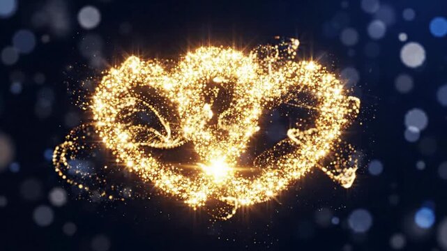 Golden glittering intertwined hearts animation for romantic wedding background, and valentine?s day celebration