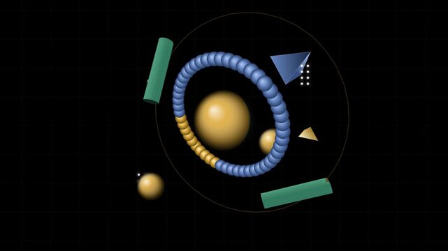 Abstract 3D Geometric Shapes and Primitives Floating on Black Background
