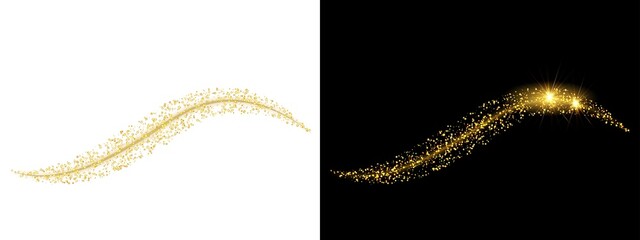 Golden glitter wave with sparkles, luxury magic dust trail, shiny particles flow isolated on transparent background © Rehena