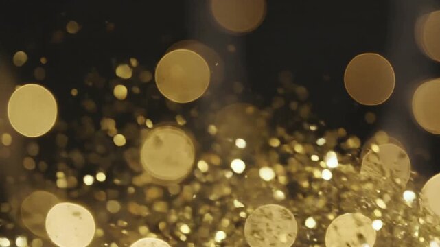 Luxury celebration and holiday magic concept: flowing golden glitter particles and bokeh lights create a festive background for event promotion and party atmosphere.