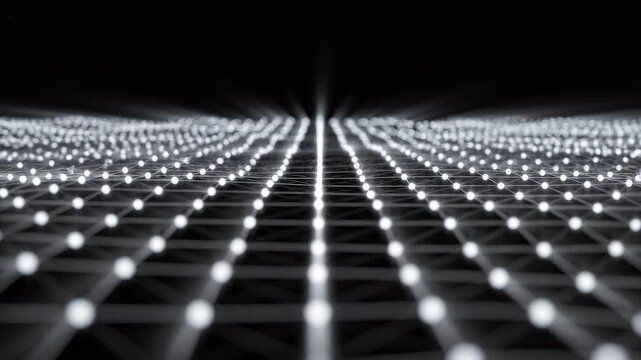 Abstract glowing grid with cinematic perspective and slow zoom out during night
