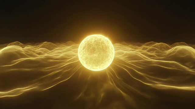 Vibrant golden yellow energy radiating steadily from a central point, representing power and solar plexus chakra activation for spiritual meditation.