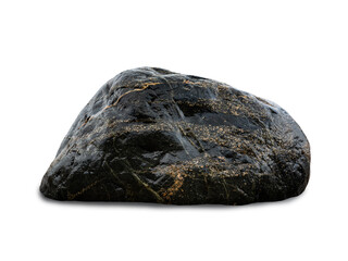 Large dark wet stone boulder isolated on white background © fotomaster