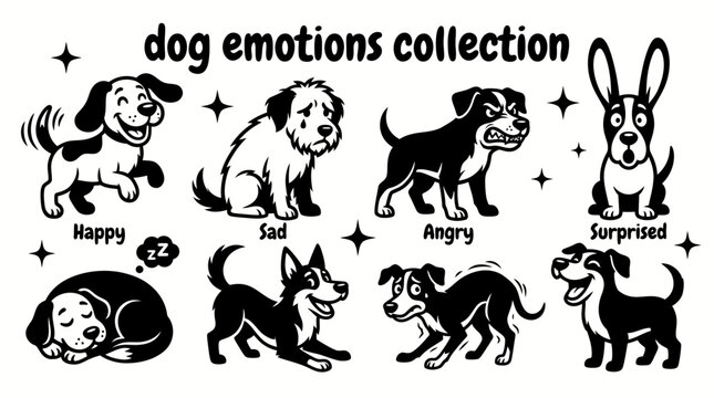 cute dog emotions featuring happy sad angry surprised sleepy excited scared and laughing dog expressions set for children emotion education stickers social media messaging animal characters