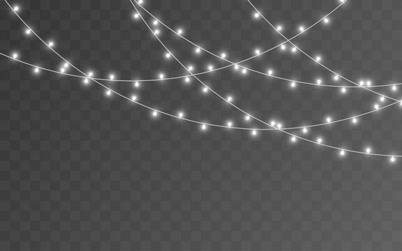 Colorful holiday garland with glowing decorative bulbs. Christmas vector element on transparent background. Ideal for festive web and print artwork.