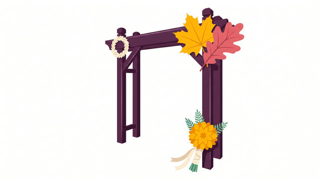 Wedding arch decorated with colorful autumn leaves and flowers  