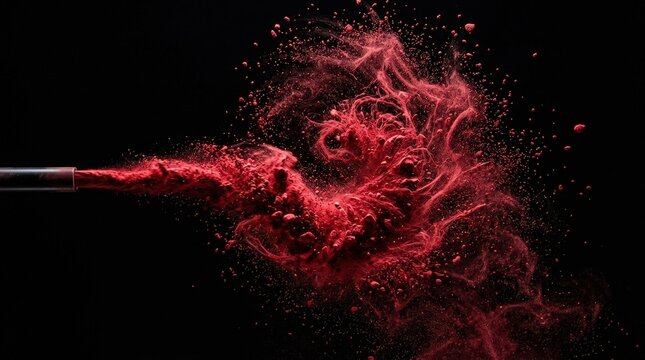 Dynamic Red Liquid Splash Bursting Against a Pitch Black Background in High Speed