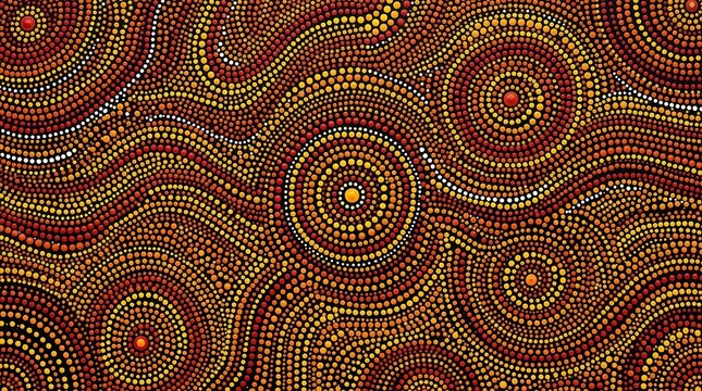 Abstract illustration of wavy dotted lines and circles in orange and red hues.