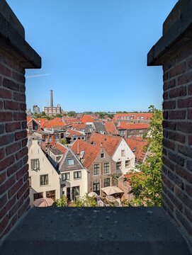 View of traditional houses and rooftops in Rotterdam, Netherlands
