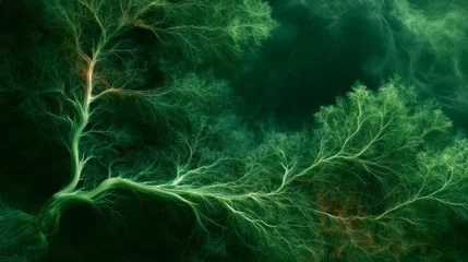 Glowing Green Neural Network Resembling Branching Trees and Dendrites on a Dark Background. AI generative © viking75